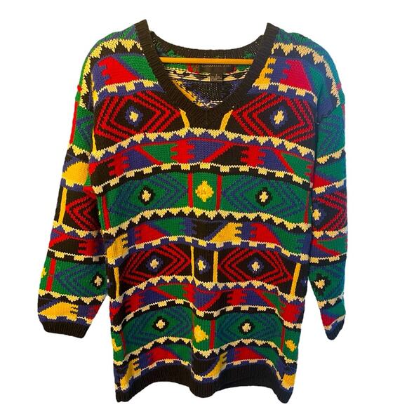 Nordstrom Vintage 90’s Classiques Entier Bold Geo V-Neck Sweater, Streetwear, S - Picture 1 of 5
